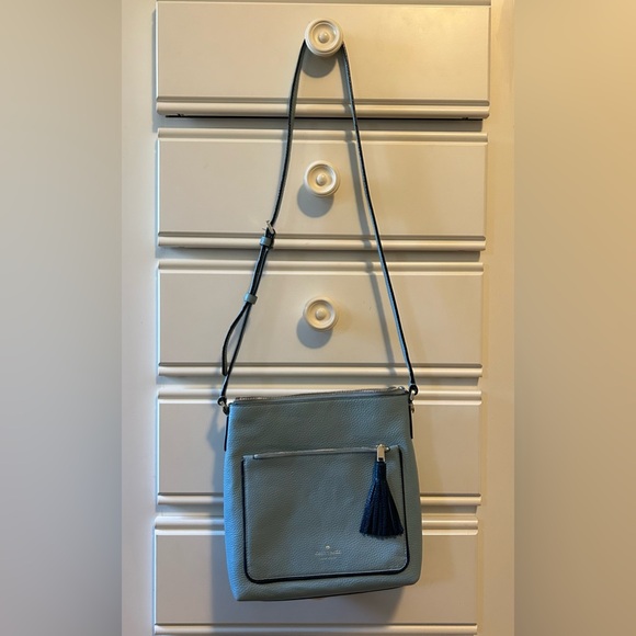 Kate Spade “On Purpose” Zip Top Pebbled Blue Leather Crossbody Bag - Picture 4 of 10